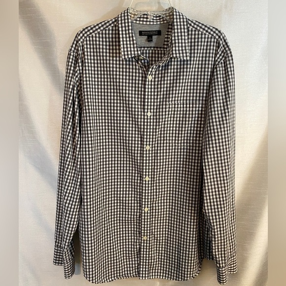 NWT Banana Republic Grey and Black Plaid Long Sleeve Dress  Shirt Mens XLg - Picture 15 of 15
